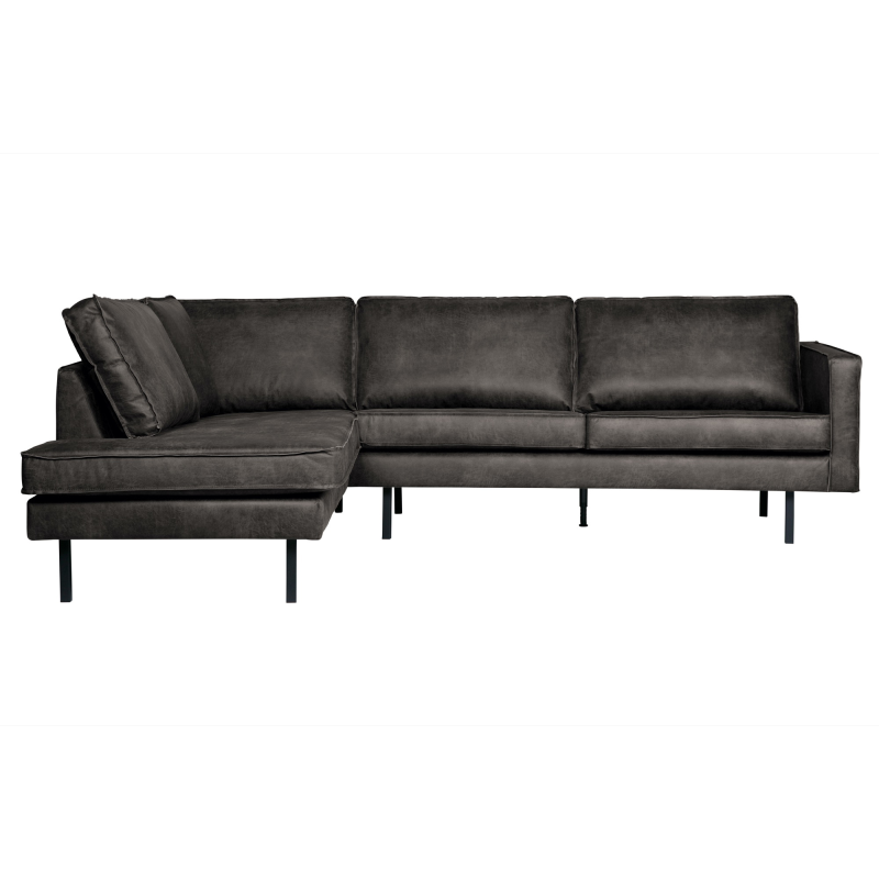 Hjørnesofa WOOOD Rodeo venstrevendt, loungesofa i sort ecoleather genanvendt læder, 266x213x85 cm