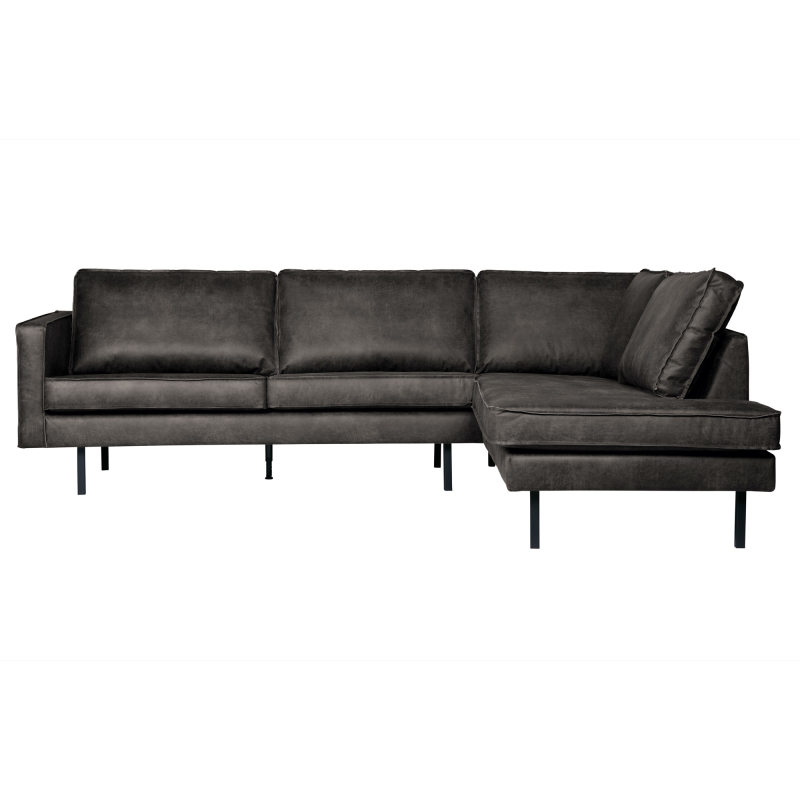 Loungesofa WOOOD Rodeo, hjørnesofa højre, genanvendt læder sort, 3 pers., chaiselong 213 cm