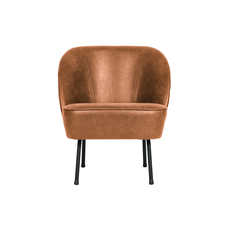 Loungestol WOOOD Vogue - cognac ecoleder lænestol med mat sort metalstel