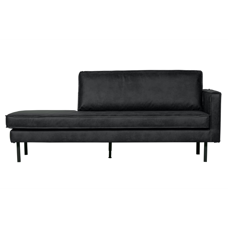 Daybed WOOOD Rodeo højrevendt, sort ecoleather læderlook, metalben, 203 x 86 cm