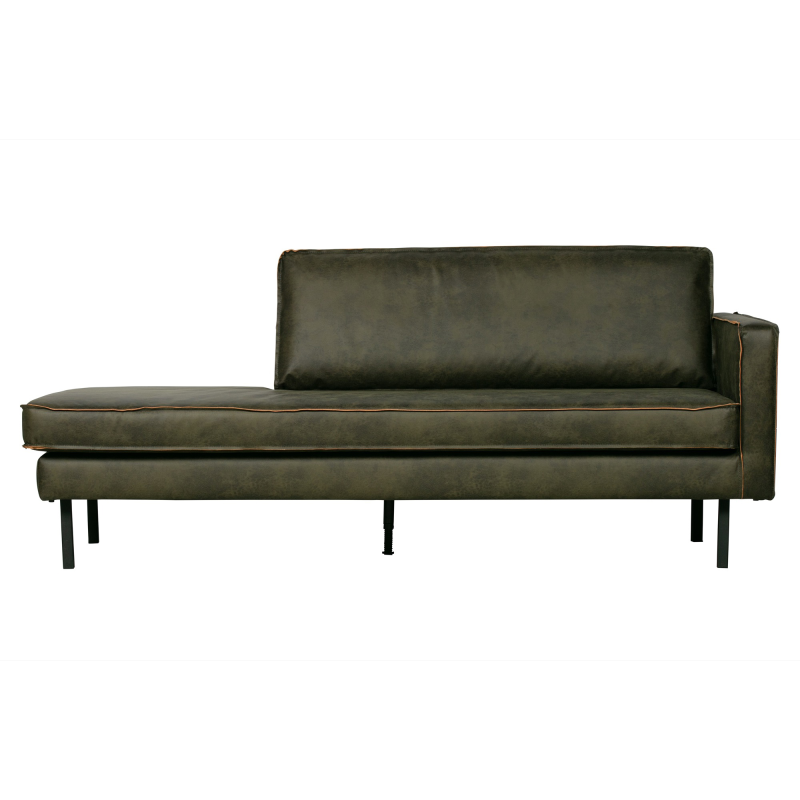 Daybed WOOOD Rodeo højrevendt, Ecoleder armygrøn loungemøbel, metalstel, 85x203x86 cm