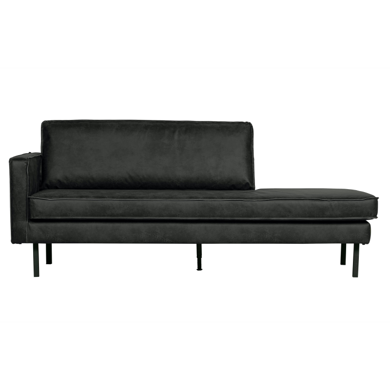 Daybed WOOOD Rodeo venstrevendt, sort ecoleather, 203 cm, fast siddekomfort