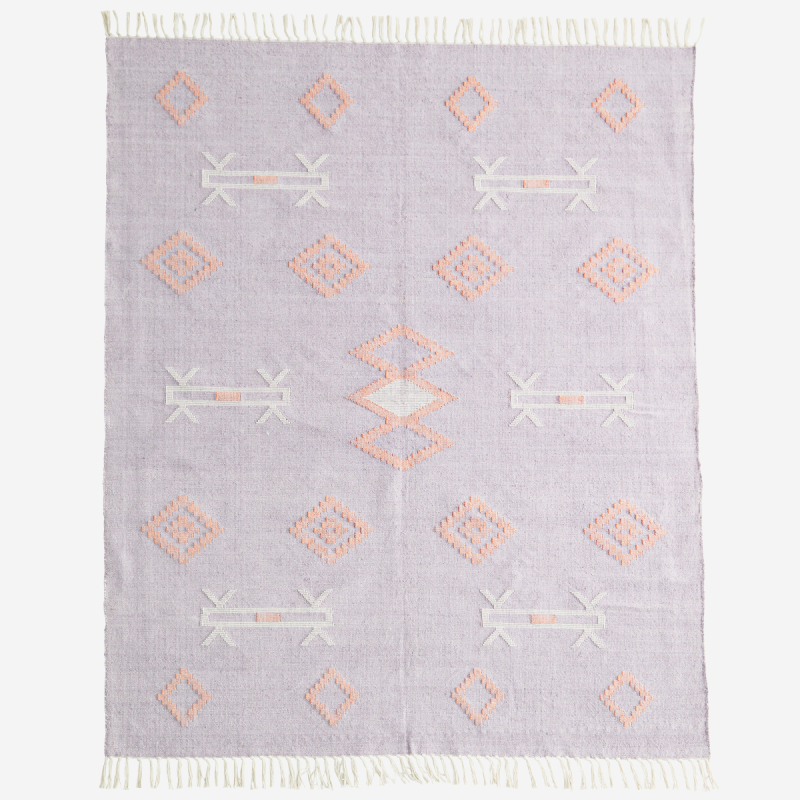 Handwoven cotton rug i Lilac, off white, peach