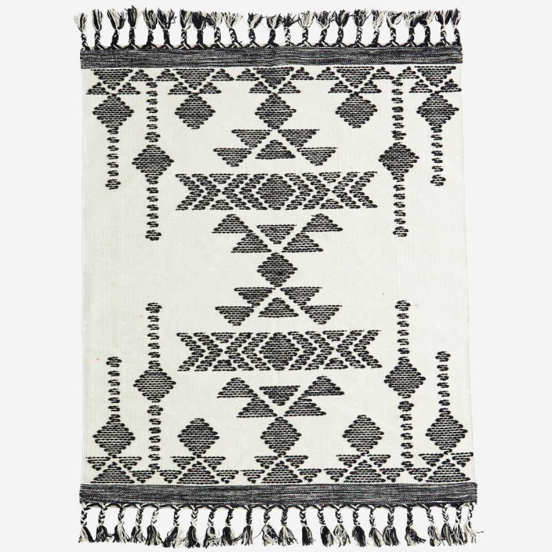 Handwoven cotton rug i Off white, black