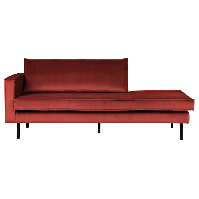 Daybed WOOOD Rodeo venstrevendt 203 cm kastanjebrun velour, 50er-inspireret tidløs design