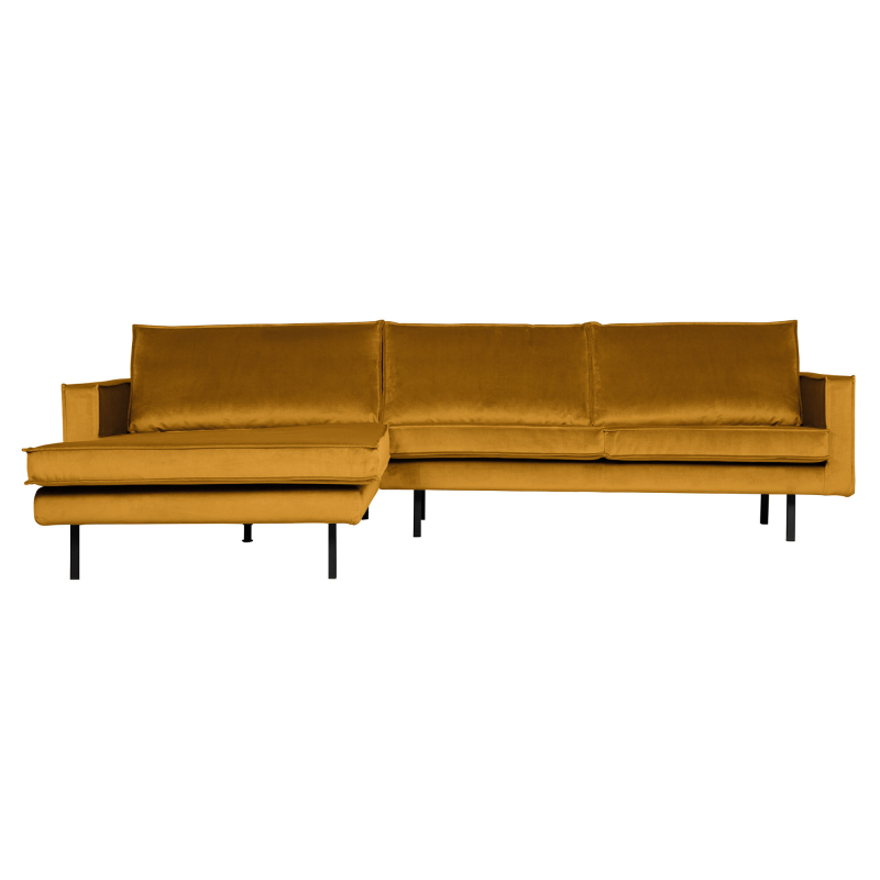 Loungesofa WOOOD Rodeo 3-pers venstrevendt chaiselong, oker Jarra-velour 300x155 cm