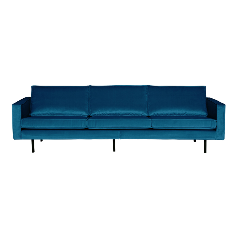 3-personers sofa WOOOD Rodeo, blå velour fløjl - fast siddekomfort, høj benramme, B 277 cm