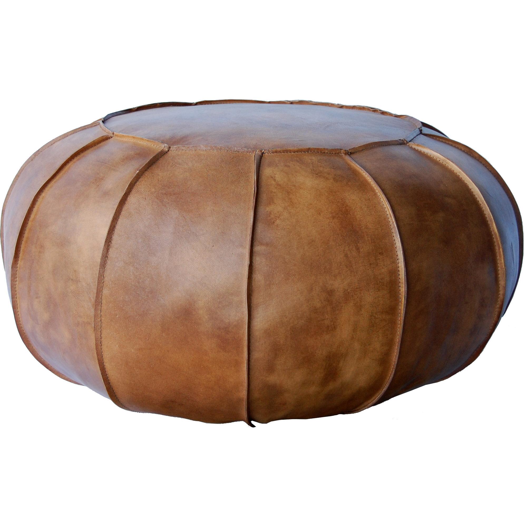  Gustav rund læderpuf - antikbrun fra Trademark Living i Læder (Varenr: MA1204)