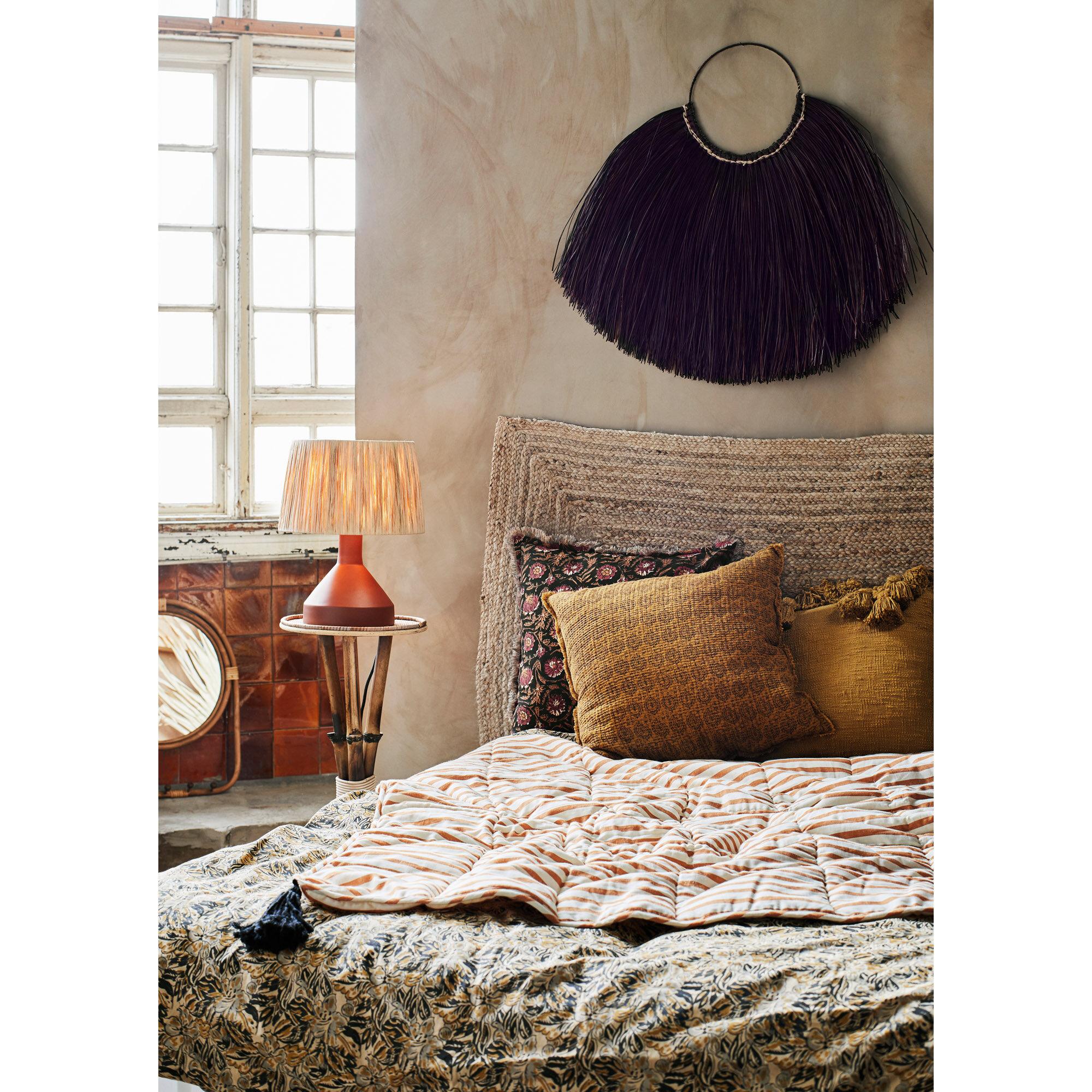  Printed Cotton Plaid W/ Tassels - Off White, Dark Honey, Sort fra Madam Stoltz i Bomuld, Polyester Vattering (Varenr: PP-35)