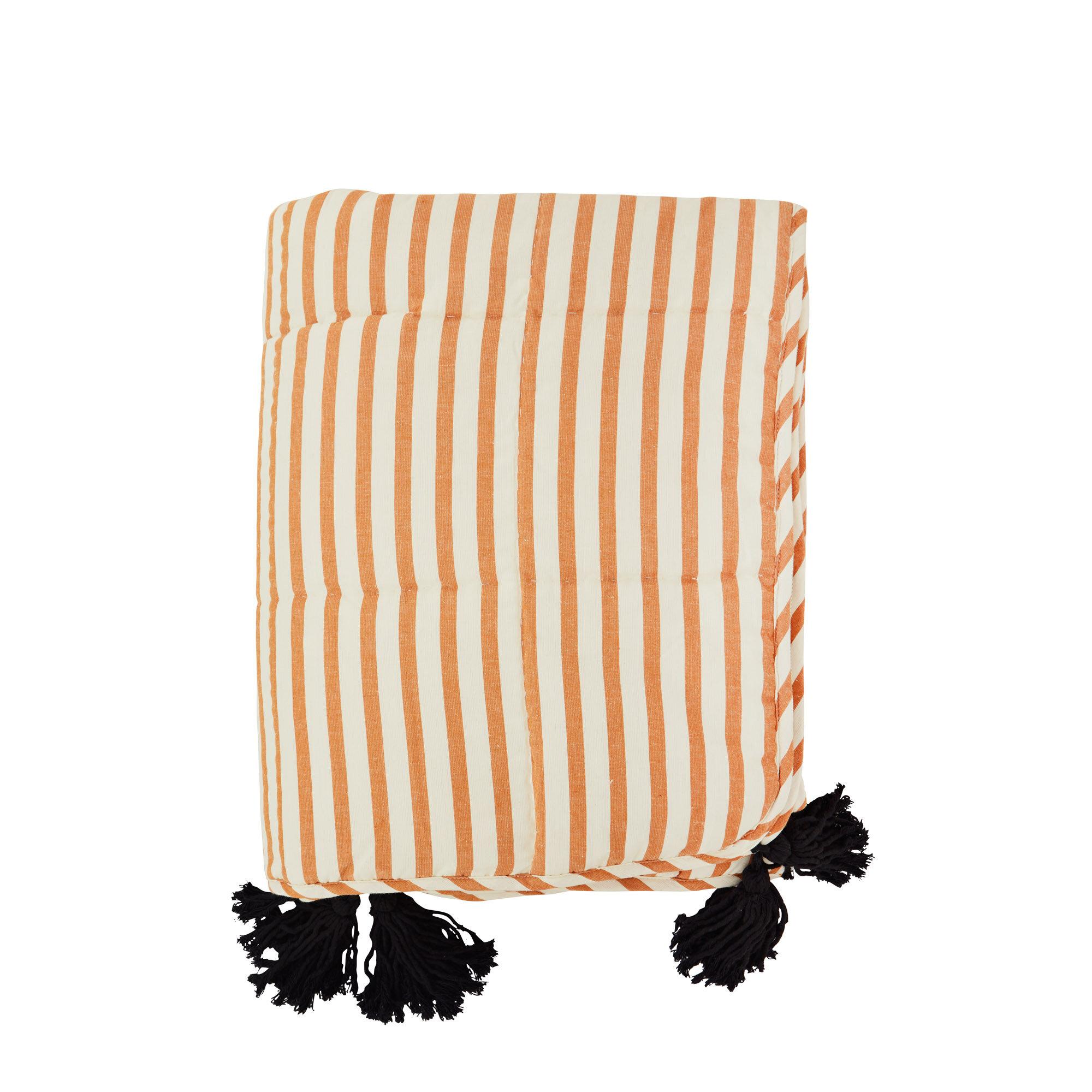  Printed Cotton Plaid W/ Tassels - Off White, Dark Honey, Sort fra Madam Stoltz i Bomuld, Polyester Vattering (Varenr: PP-35)
