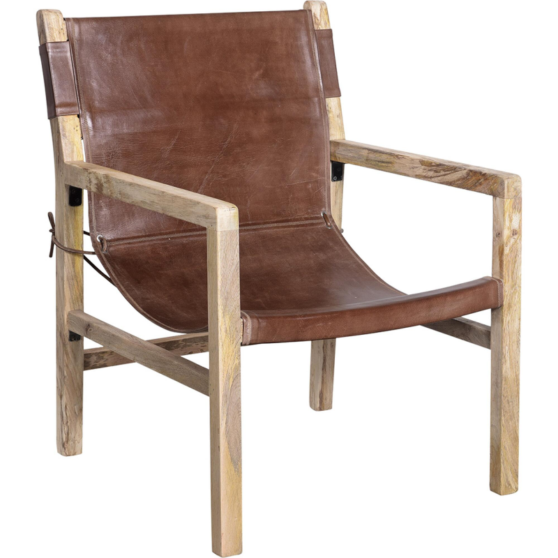 Billede af Blixen loungestol med lædersæde - antikbrun
