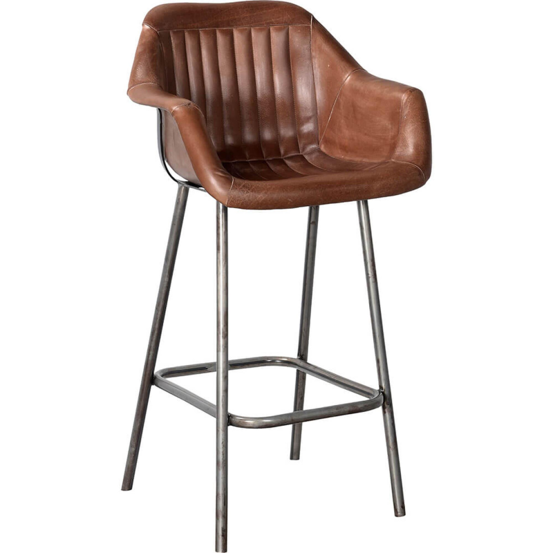Billede af Icon læder barstol med armlæn - antikbrun