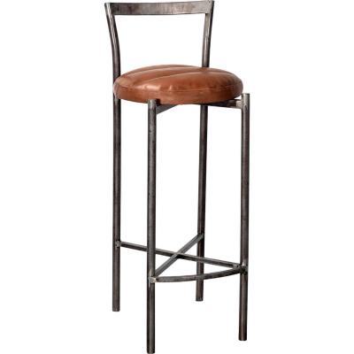  Portland barstol med rundt lædersæde - jern med klar lak og brun fra Trademark Living i Jern (Varenr: M11110)