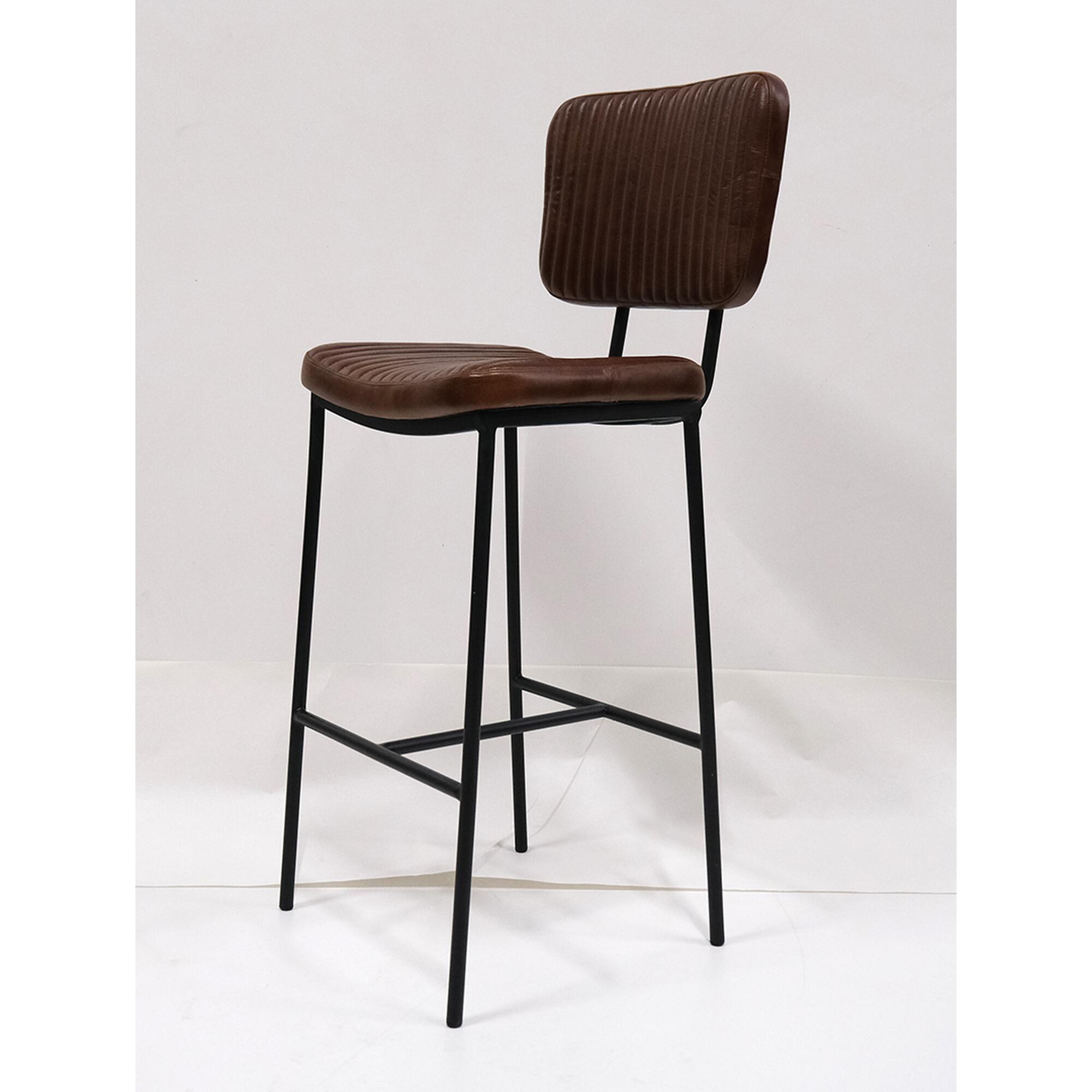  Diner barstol - quiltet læder - mørkebrun fra Trademark Living i Jern (Varenr: MA1142)