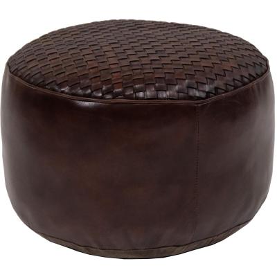  Ashok rund læderpuf - mørkebrun fra Trademark Living i Læder (Varenr: MA1216)