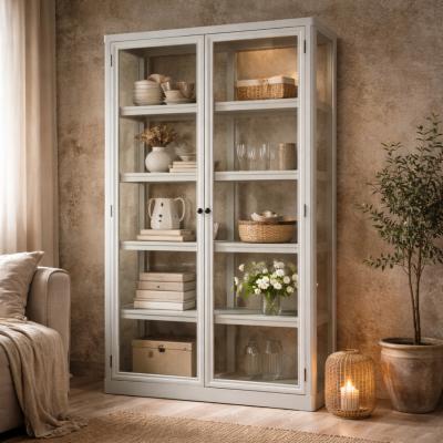 Gråt vitrineskab med glas på alle 4 sider og 5 hylder
