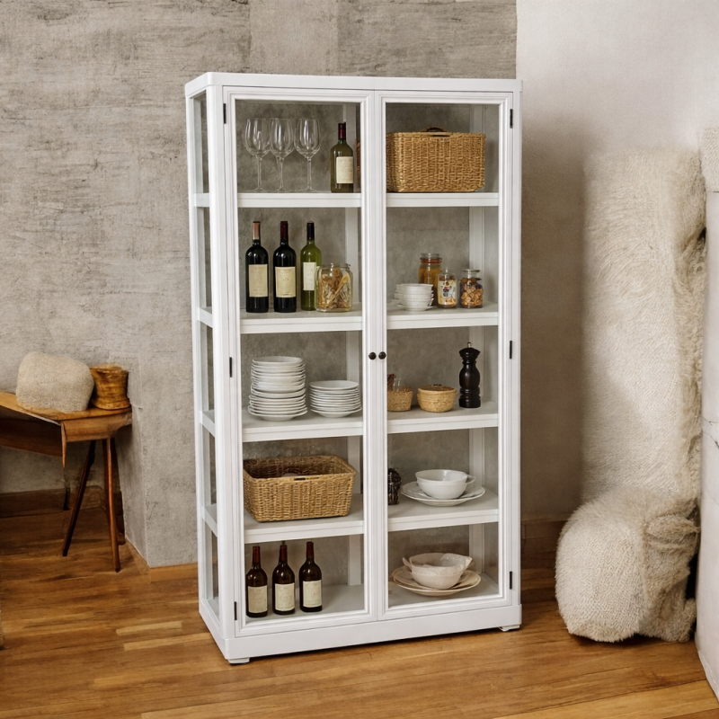 Vitrineskab med glas på alle 4 siderne - Dixie - hvidt og bredt