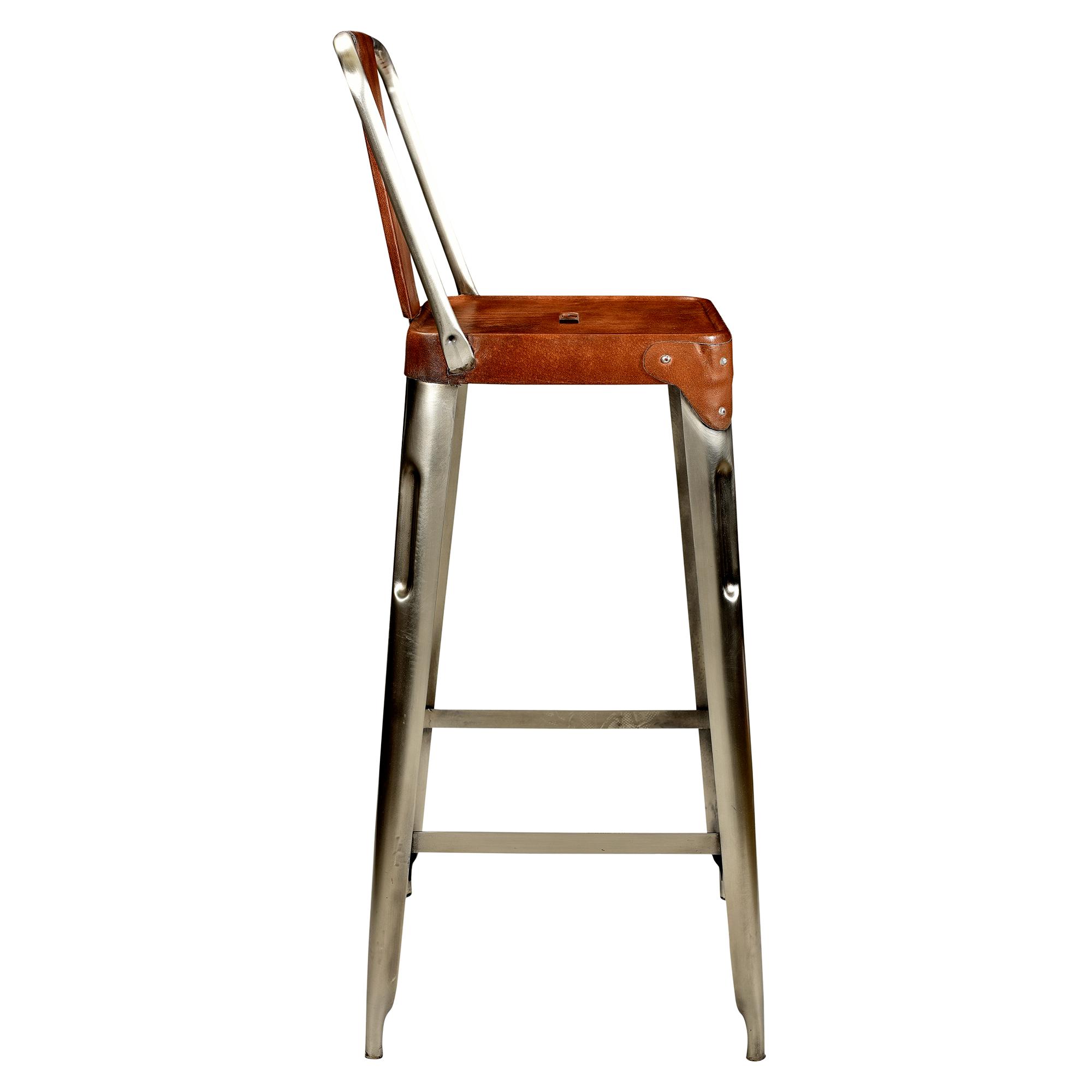  Høj barstol m. ryglæn - læder - Shiny fra Trademark Living i Jern (Varenr: M11040)
