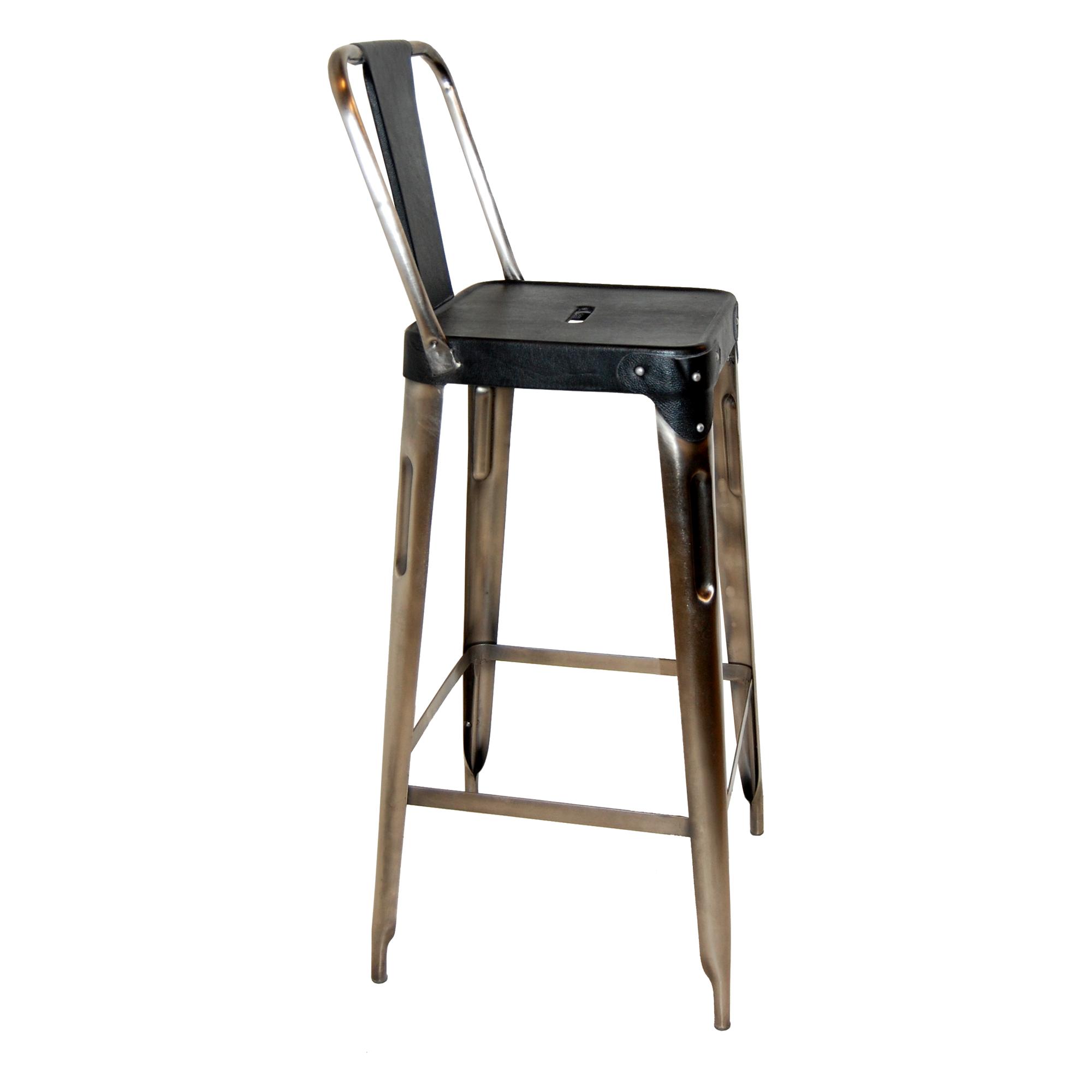  Høj barstol m. ryglæn - læder - sort fra Trademark Living i Jern (Varenr: M11070)